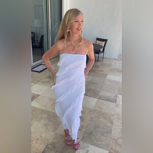 NWT GORGEOUS WHITE STRAPLESS RUFFLES BRIDAL SHOWER MAXI DRESS-S